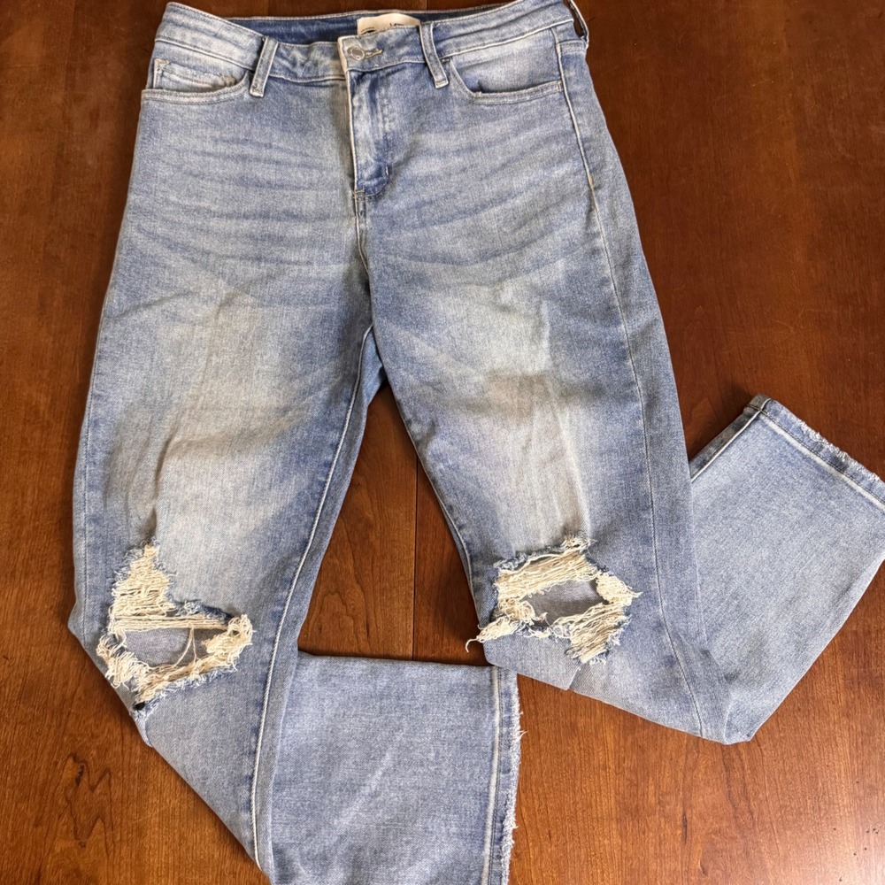 Vervet Distressed Jeans Women 29 Light Blue Excellent Raw Hem Knee Blowout V2809
